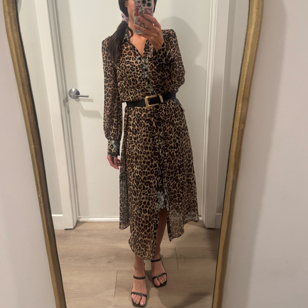 White House Black Market Leopard Print Long Sleeve Dress
